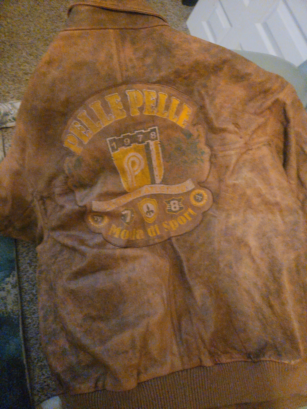 Pelle Pelle Brown Suede Bomber Jacket with Embroidered Crest